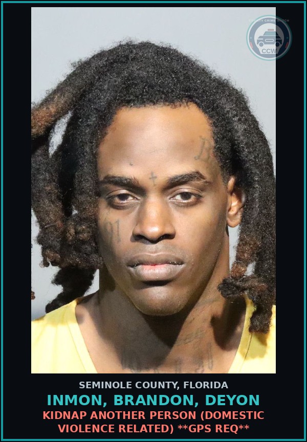 Booking mugshot of INMON, BRANDON, DEYON in Seminole County