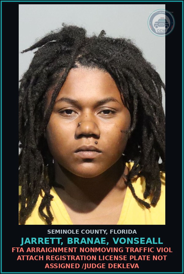 Booking mugshot of JARRETT, BRANAE, VONSEALL in Seminole County
