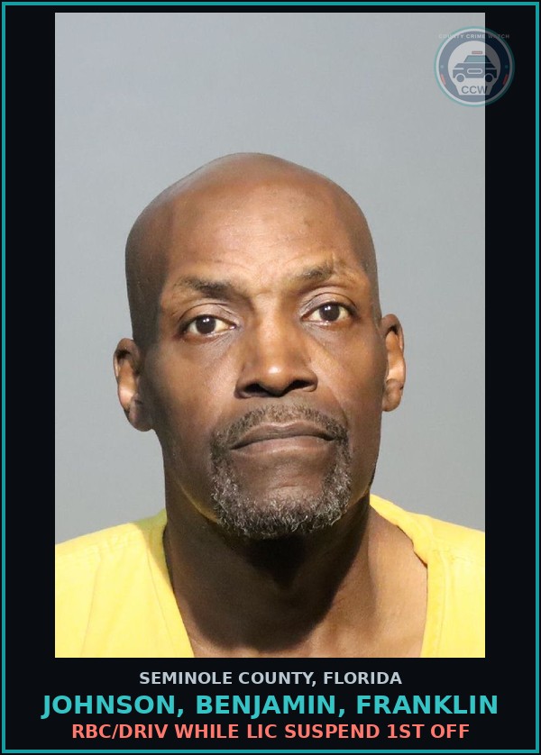 Booking mugshot of JOHNSON, BENJAMIN, FRANKLIN in Seminole County