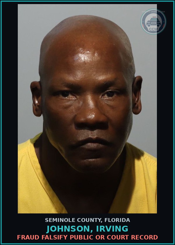 Booking mugshot of JOHNSON, IRVING in Seminole County