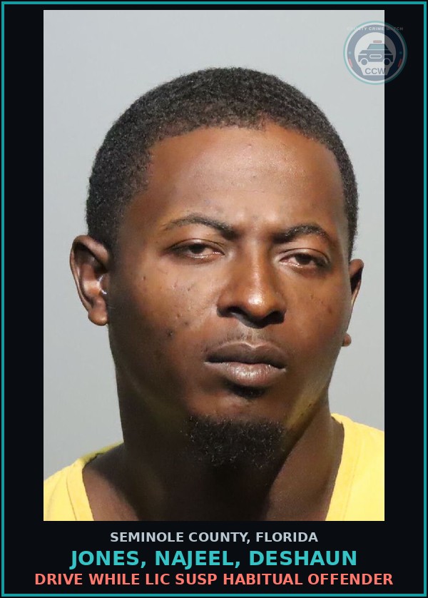 Booking mugshot of JONES, NAJEEL, DESHAUN in Seminole County
