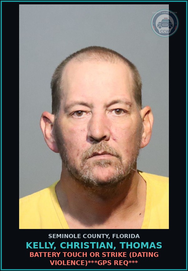 Booking mugshot of KELLY, CHRISTIAN, THOMAS in Seminole County