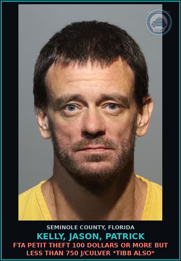 Booking mugshot of KELLY, JASON, PATRICK in Seminole County