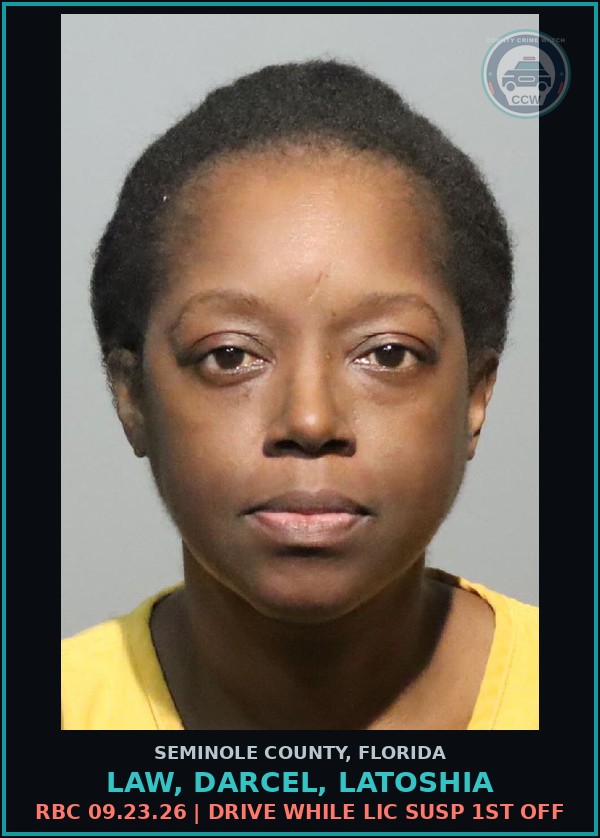 Booking mugshot of LAW, DARCEL, LATOSHIA in Seminole County