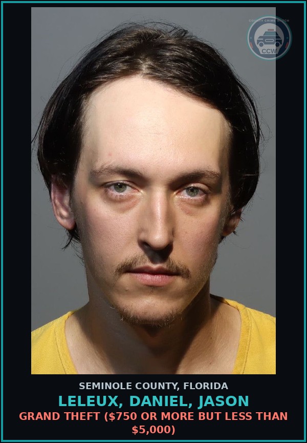 Booking mugshot of LELEUX, DANIEL, JASON in Seminole County
