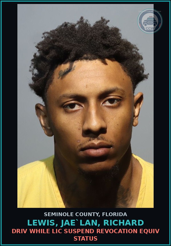 Booking mugshot of LEWIS, JAE`LAN, RICHARD in Seminole County