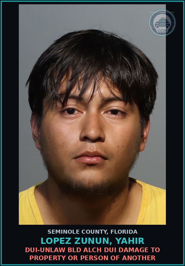 Booking mugshot of LOPEZ ZUNUN, YAHIR in Seminole County