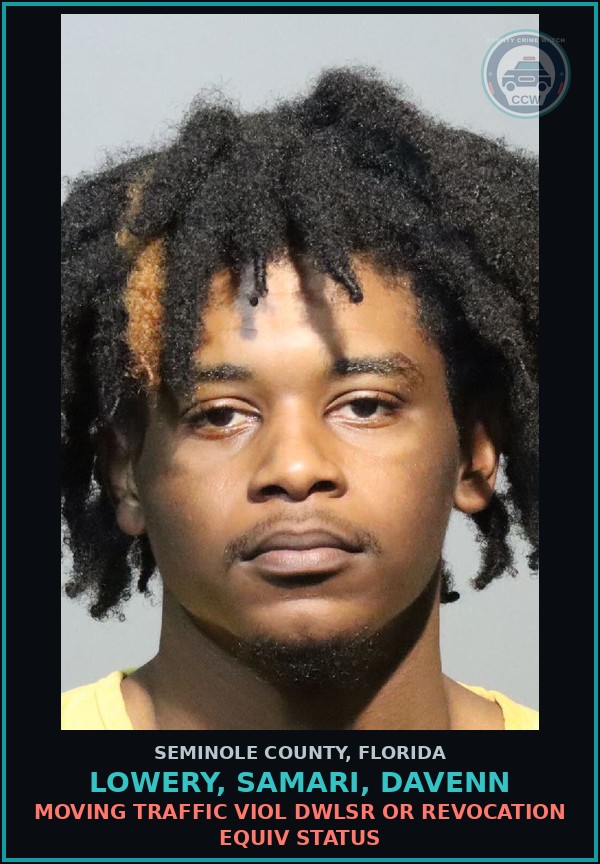 Booking mugshot of LOWERY, SAMARI, DAVENN in Seminole County