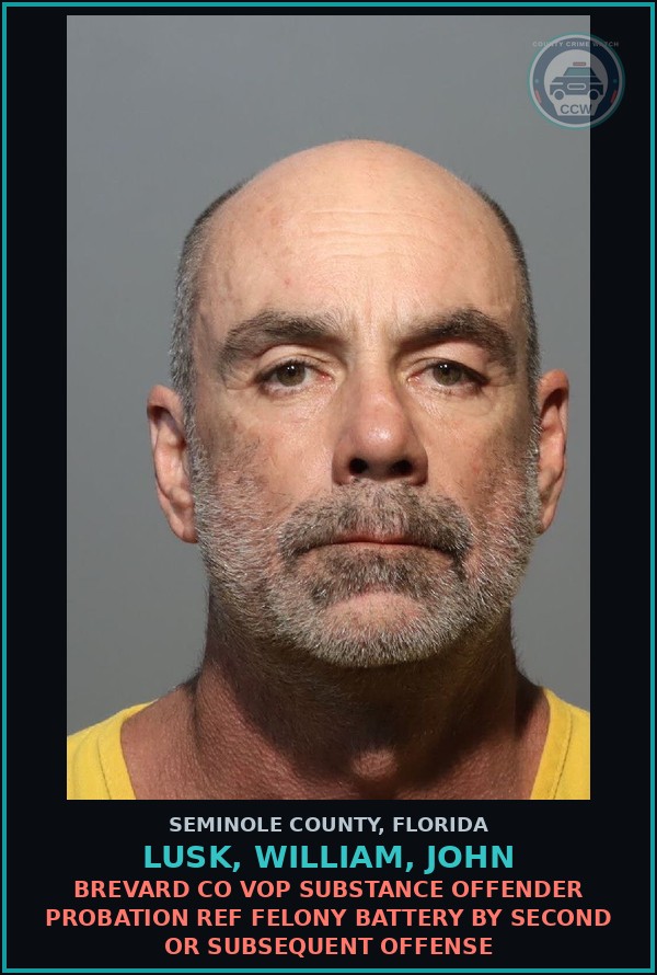 Booking mugshot of LUSK, WILLIAM, JOHN in Seminole County