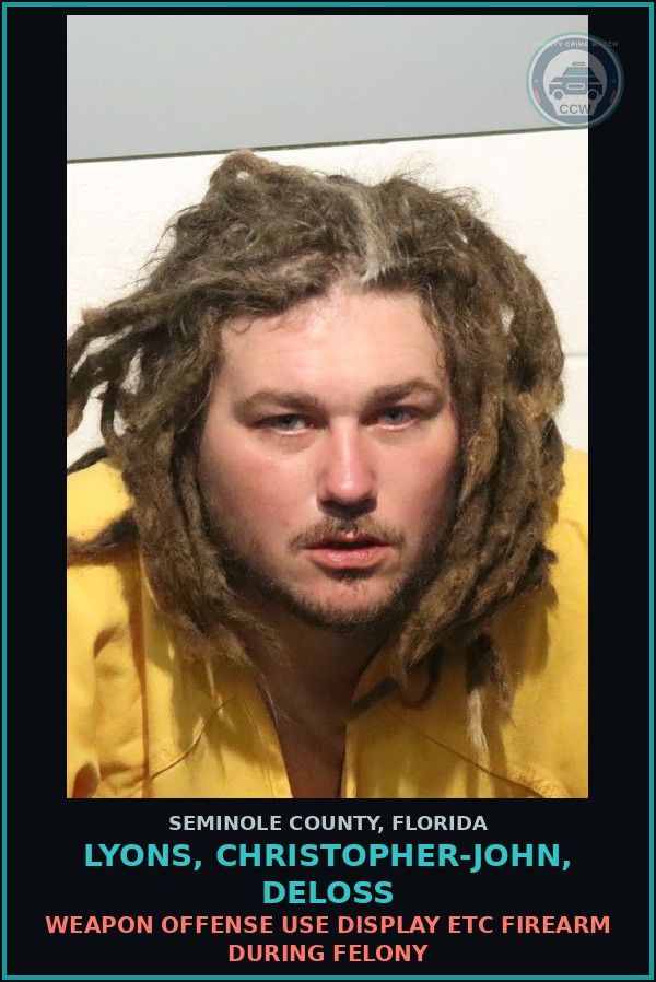 Booking mugshot of LYONS, CHRISTOPHER-JOHN, DELOSS in Seminole County