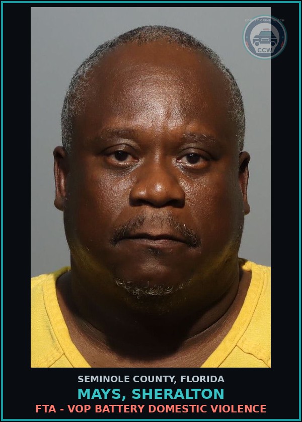 Booking mugshot of MAYS, SHERALTON in Seminole County
