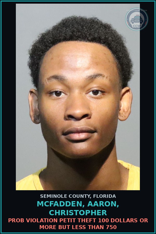 Booking mugshot of MCFADDEN, AARON, CHRISTOPHER in Seminole County