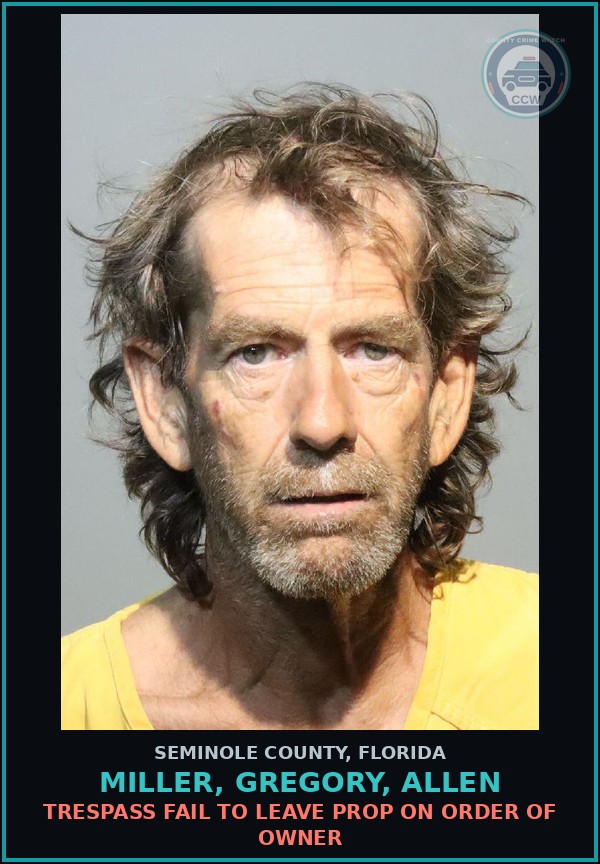 Booking mugshot of MILLER, GREGORY, ALLEN in Seminole County
