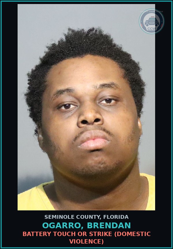 Booking mugshot of OGARRO, BRENDAN in Seminole County