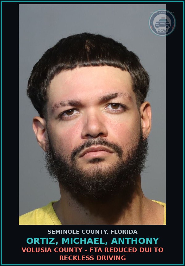 Booking mugshot of ORTIZ, MICHAEL, ANTHONY in Seminole County