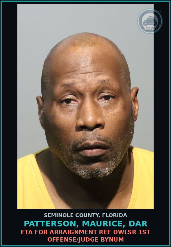 Booking mugshot of PATTERSON, MAURICE, DAR in Seminole County