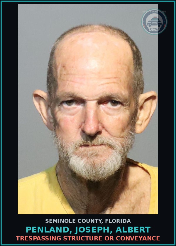 Booking mugshot of PENLAND, JOSEPH, ALBERT in Seminole County