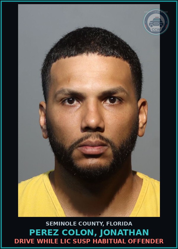 Booking mugshot of PEREZ COLON, JONATHAN in Seminole County