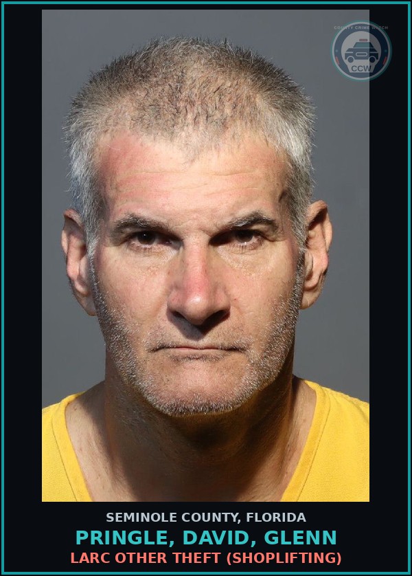 Booking mugshot of PRINGLE, DAVID, GLENN in Seminole County