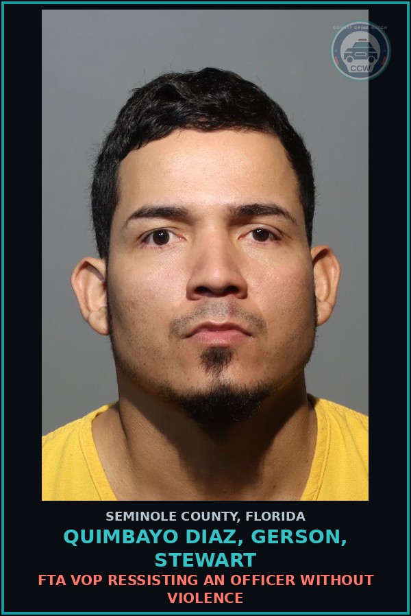 Booking mugshot of QUIMBAYO DIAZ, GERSON, STEWART in Seminole County