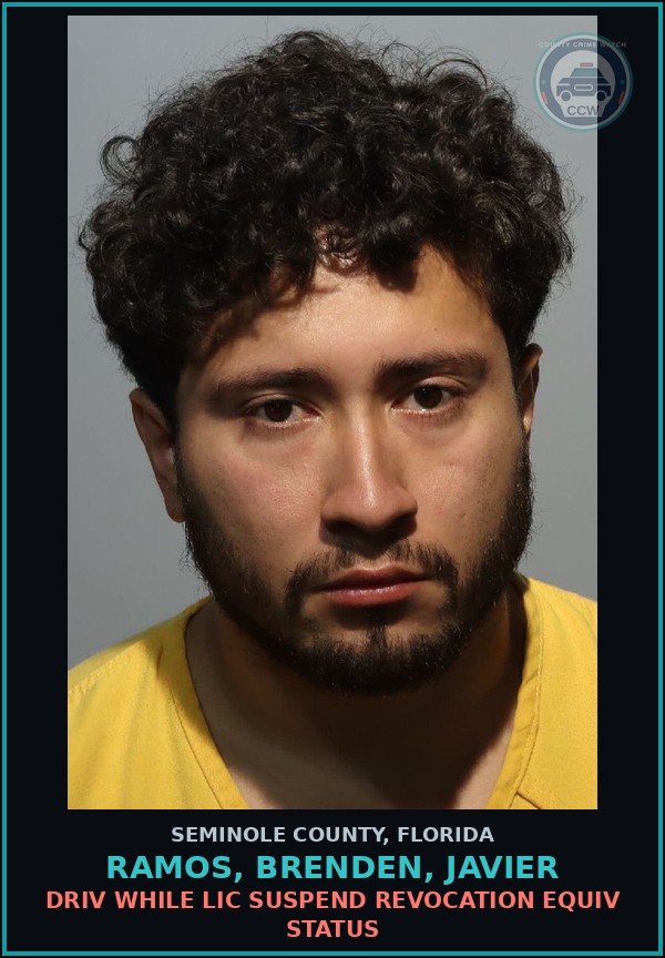 Booking mugshot of RAMOS, BRENDEN, JAVIER in Seminole County