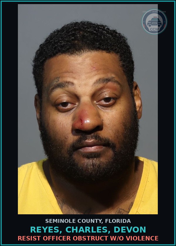 Booking mugshot of REYES, CHARLES, DEVON in Seminole County
