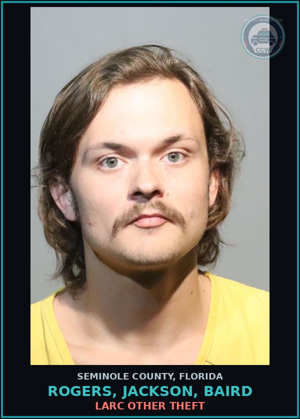 Booking mugshot of ROGERS, JACKSON, BAIRD in Seminole County