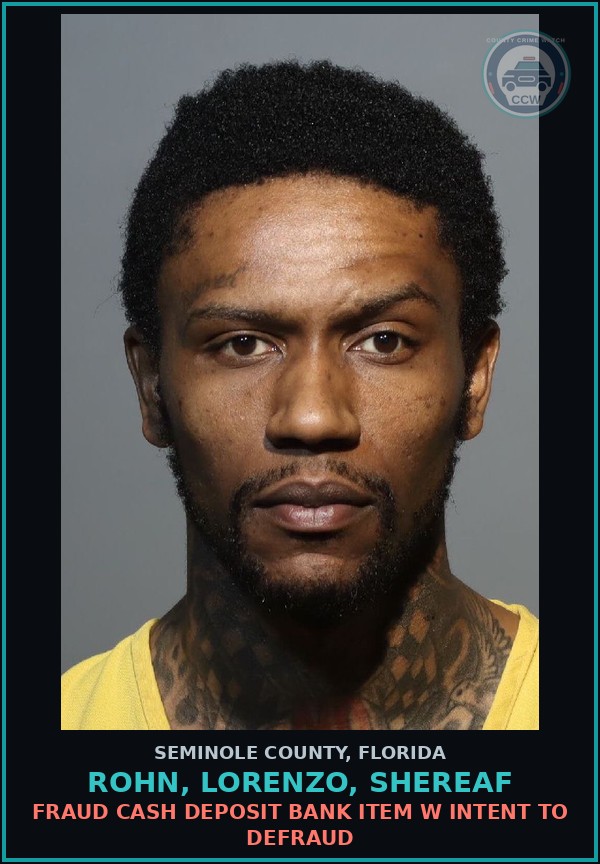 Booking mugshot of ROHN, LORENZO, SHEREAF in Seminole County