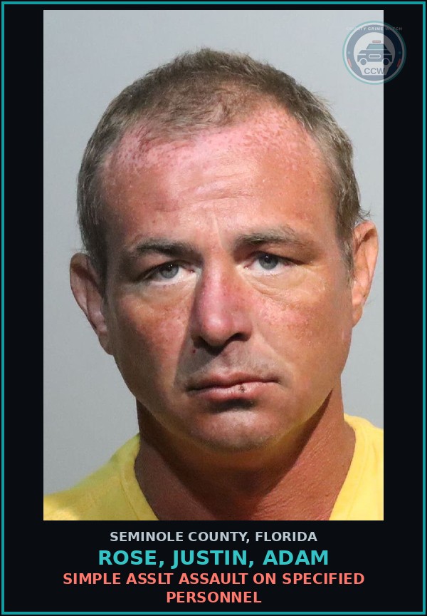 Booking mugshot of ROSE, JUSTIN, ADAM in Seminole County