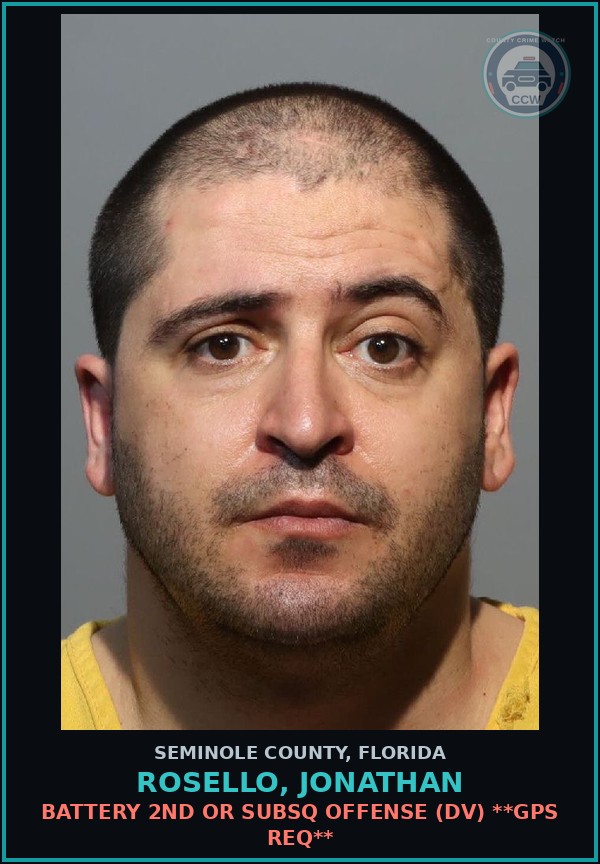 Booking mugshot of ROSELLO, JONATHAN in Seminole County