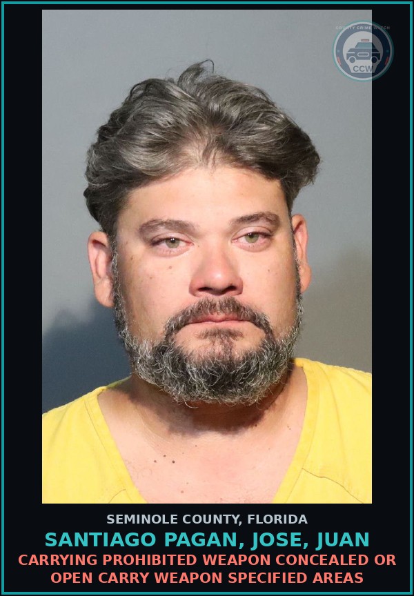 Booking mugshot of SANTIAGO PAGAN, JOSE, JUAN in Seminole County