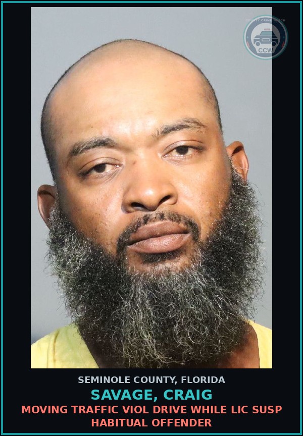 Booking mugshot of SAVAGE, CRAIG in Seminole County