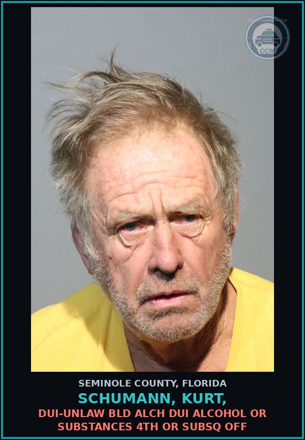Booking mugshot of SCHUMANN, KURT, in Seminole County