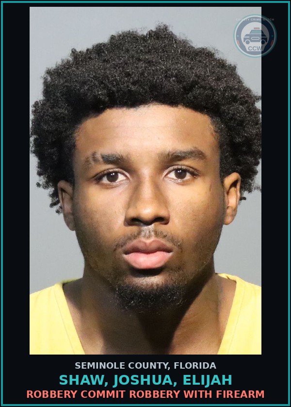 Booking mugshot of SHAW, JOSHUA, ELIJAH in Seminole County