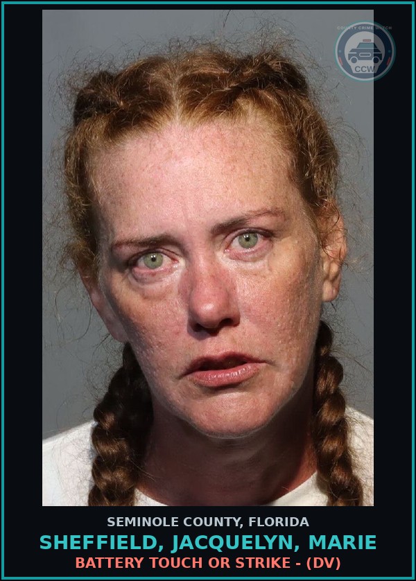 Booking mugshot of SHEFFIELD, JACQUELYN, MARIE in Seminole County
