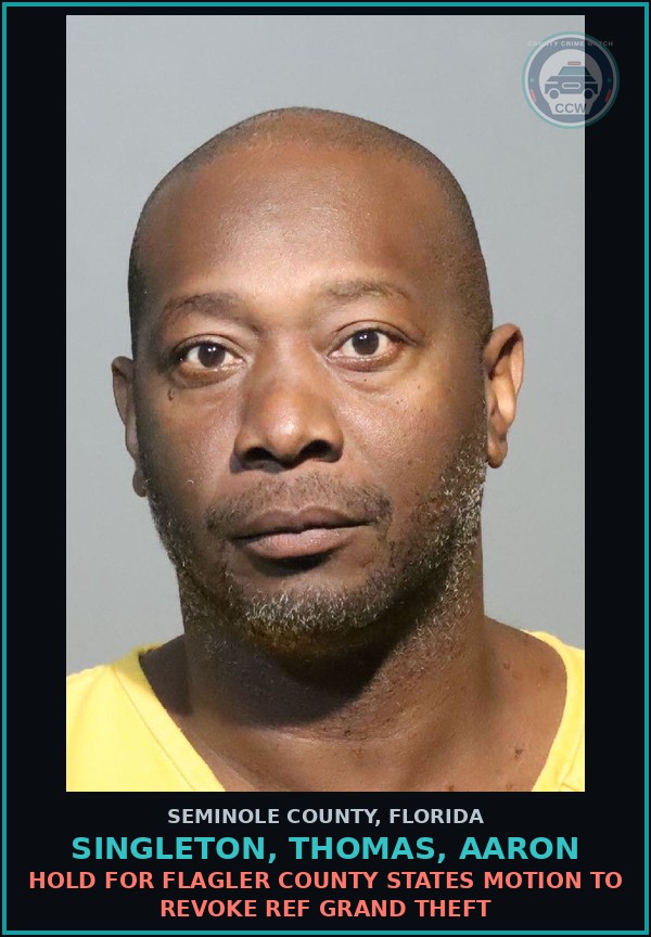 Booking mugshot of SINGLETON, THOMAS, AARON in Seminole County