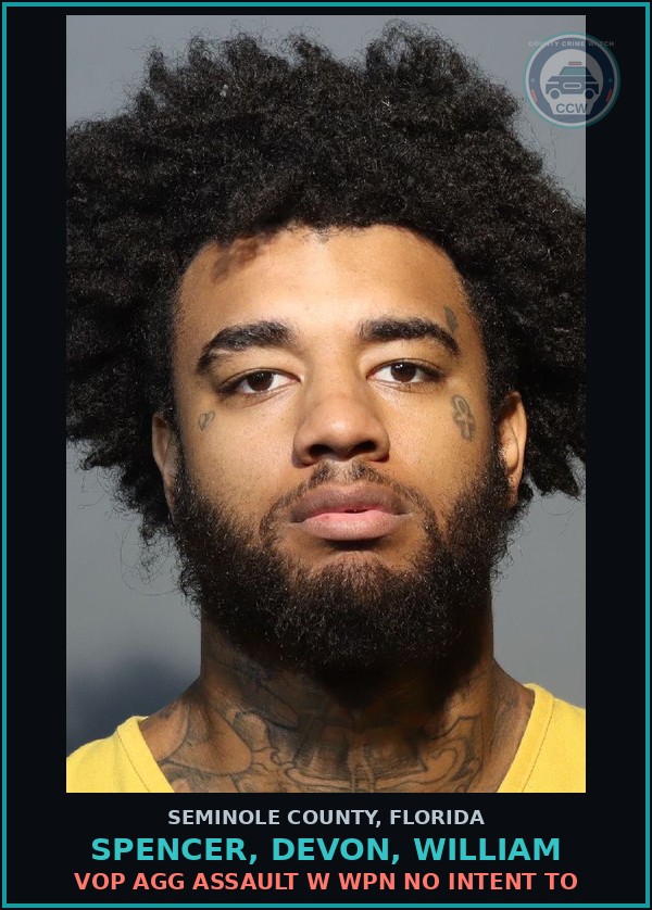Booking mugshot of SPENCER, DEVON, WILLIAM in Seminole County