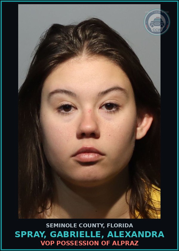 Booking mugshot of SPRAY, GABRIELLE, ALEXANDRA in Seminole County
