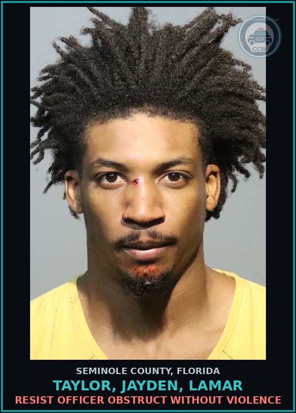 Booking mugshot of TAYLOR, JAYDEN, LAMAR in Seminole County