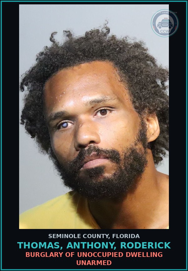 Booking mugshot of THOMAS, ANTHONY, RODERICK in Seminole County