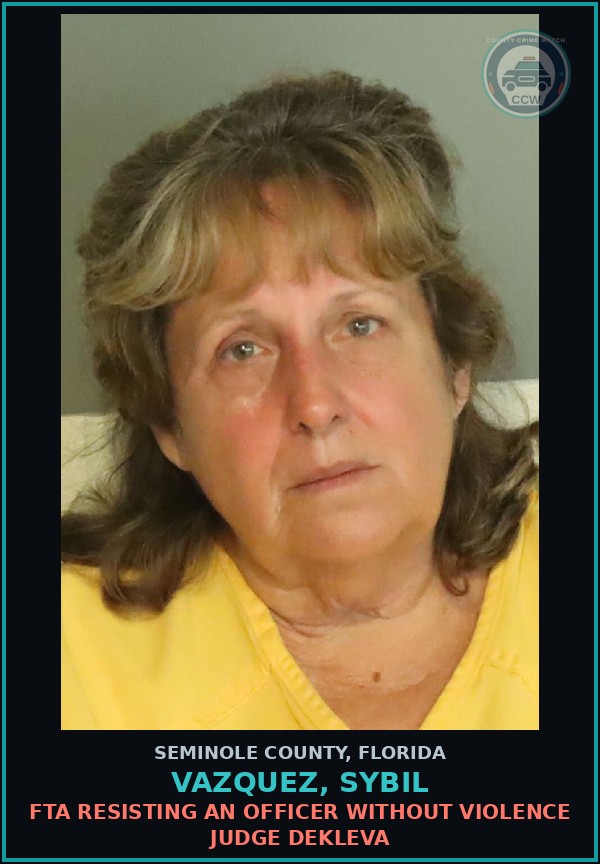 Booking mugshot of VAZQUEZ, SYBIL in Seminole County