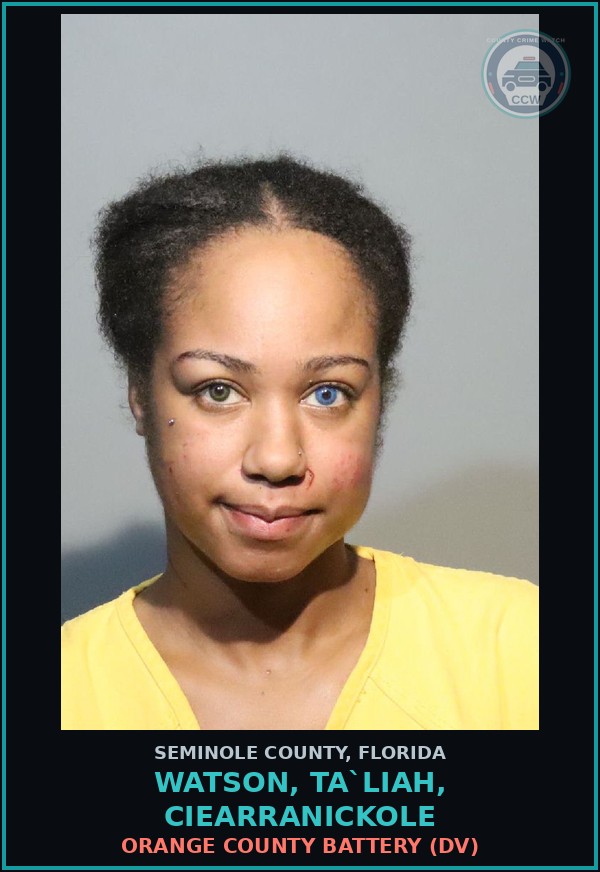 Booking mugshot of WATSON, TA`LIAH, CIEARRANICKOLE in Seminole County