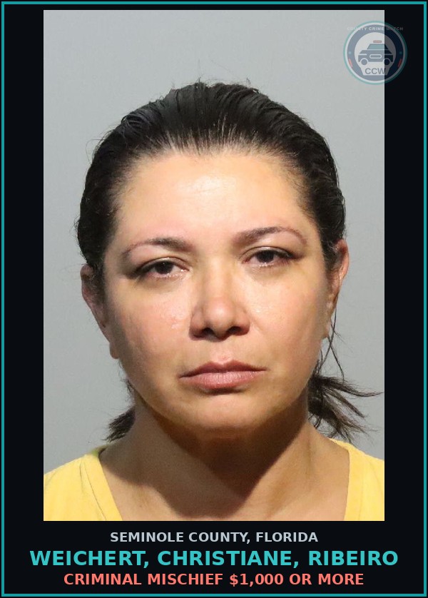Booking mugshot of WEICHERT, CHRISTIANE, RIBEIRO in Seminole County