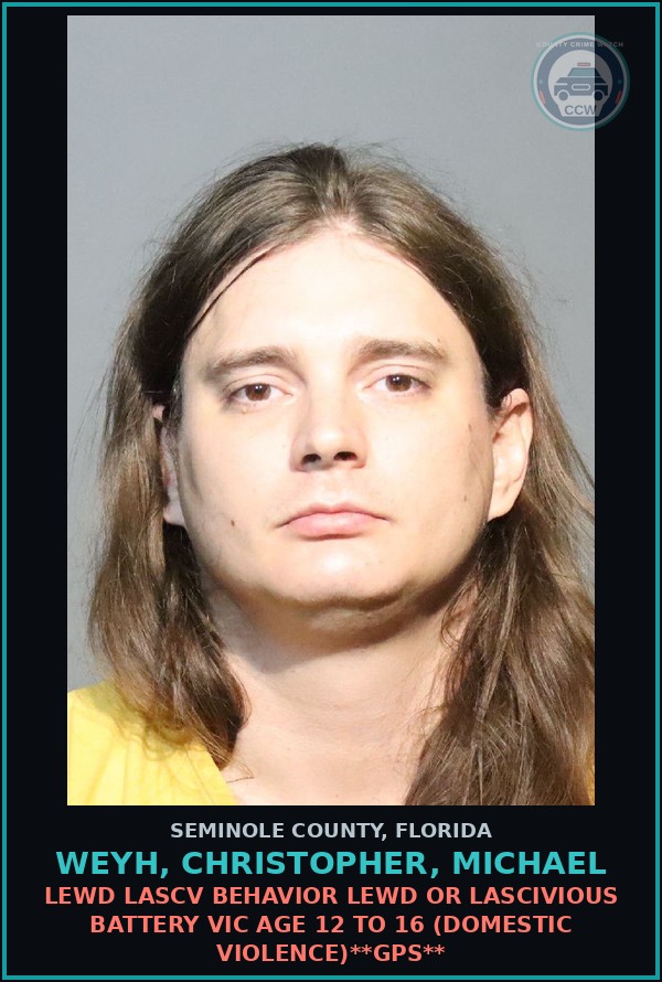 Booking mugshot of WEYH, CHRISTOPHER, MICHAEL in Seminole County