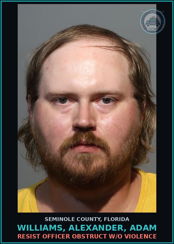 Booking mugshot of WILLIAMS, ALEXANDER, ADAM in Seminole County