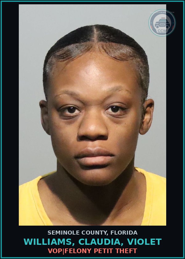 Booking mugshot of WILLIAMS, CLAUDIA, VIOLET in Seminole County
