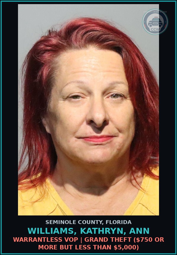 Booking mugshot of WILLIAMS, KATHRYN, ANN in Seminole County