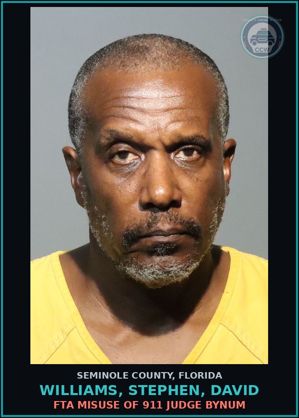 Booking mugshot of WILLIAMS, STEPHEN, DAVID in Seminole County