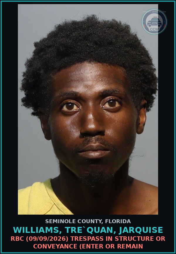 Booking mugshot of WILLIAMS, TRE`QUAN, JARQUISE in Seminole County