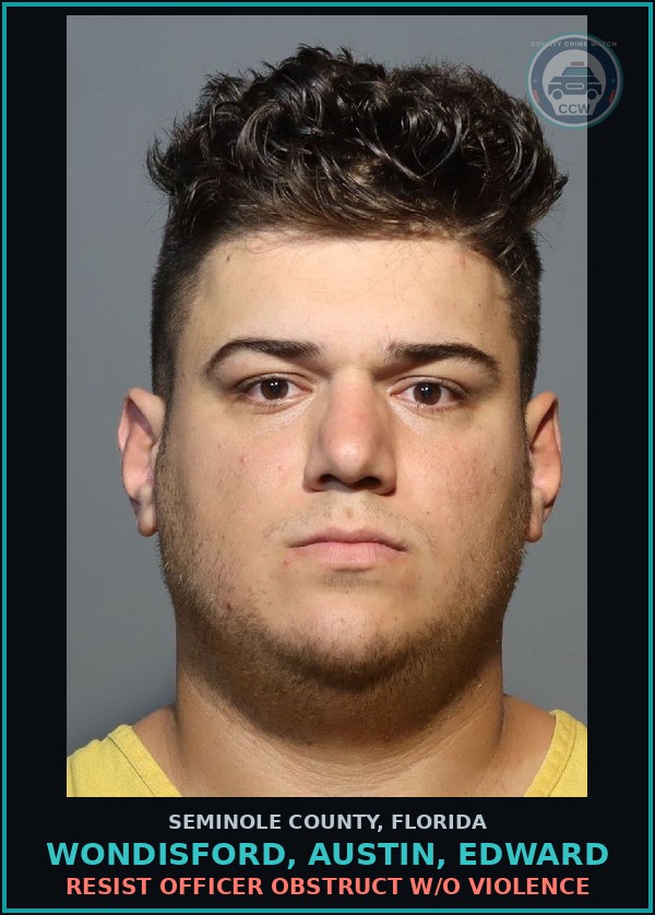 Booking mugshot of WONDISFORD, AUSTIN, EDWARD in Seminole County